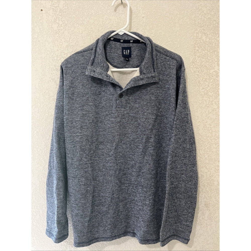 GAP Fleece Pullover Sweater Men's L 1/4 Zip Blue Long Sleeve Sweatshirt Logo